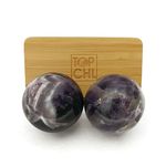 Top Chi Amethyst Baoding Balls with Carry Pouch for Hand Therapy, Exercise, and Stress Relief (Large 2 Inch)