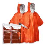 Emergency Survival Rain Poncho - 2 Pack Thermal Mylar Foil Blanket - Reversible Waterproof Heat Retention Rain Protection - Bushcraft Outdoor Gear