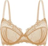 WingsLove Sexy Lace Bras for Women Balconette Bra Unpadded Unlined Underwire Plue Size Bra Sheer Bra,Nude,36C