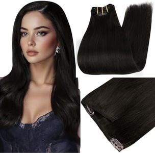 Full Shine Black Hair Extensions Clip in Human Hair 28 Inch 180 G Human Hair Clip in Extensions Black Woman for Length 7 Pcs
