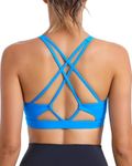 RUNNING GIRL Strappy Sports Bra for Women Sexy Crisscross Back Light Support Yoga Bra with Removable Cups(2969 Vivid Blue L)