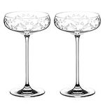 DIAMANTE Champagne Coupes Cocktail Saucers Pair with ‘Birdsong’ Collection Hand Etched Filigree Crystal Design - Set of 2