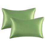 Bedsure Satin Pillow Case Queen Size 2 Pack- Sage Green Pillowcase for Hair and Skin 20x30 Inches Satin Pillow Covers with Envelope Closure