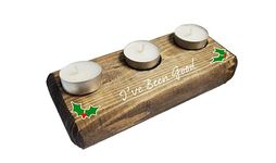 Holiday Sayings (Funny & Festive) Home Decor, 3 Tea Light Candle Holder, Deep Green Stained Wood (Espresso Brown, I've Been Good)