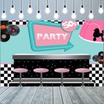 DOTOOMA 7x5 FT Back to 50's Rocking Party Decorations Photo Backdrop 1950's Themed Photography Background 50's Soda Shop Banner Decor Supplies