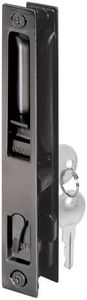 Prime-Line C 1033 Sliding Glass Door Handle Set, 6-5/8 in, Diecast, Black, Hook Style, Flush Mount, Keyed, Non-Handed