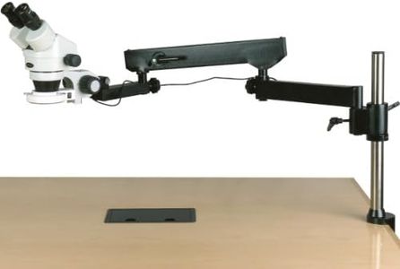 AmScope SM-8B-144S Professional Binocular Stereo Zoom Microscope, WH10x Eyepieces, 7X-45X Magnification, 0.7X-4.5X Zoom Objective, 144-Bulb LED Ring Light, Articulating-Arm Boom Stand, 110V-240V