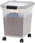 IRIS USA11.3 Kg / 30.7 L (32.5 US Qt) WeatherPro Airtight Pet Food Storage Container with Removable Casters, for Dog Cat Bird and Other Pet Food Storage Bin, Keep Fresh, Translucent Body, Clear/Gray