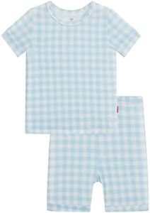 EASWEET Pajamas for Toddler Boys Short Sleeve Summer Cool 2 Piece Kids Pjs Set, Blue White Plaid, 2T