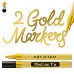 ARTISTRO 2 Gold Acrylic Paint Pens for Rock Ceramic Wood Glass Metal Fabric Plastic - 3mm Metallic Paint Markers Ideal for Scrapbooking DIY Crafts Art Projects