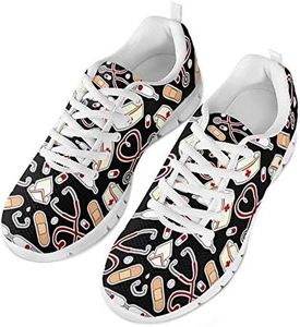 chaqlin infirmière Chaussures Femmes Noires de Mode Chaussures de Soins Infirmiers Maille Baskets garçons Filles Adolescente lumière Marchant Jogging EU39