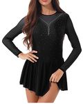 Freebily Women Adults Shiny Rhinestone Roller Figure Ice Skating Ballet Dance Leotard Dress Costume Black L