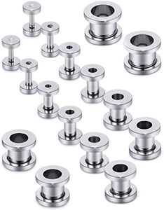 Prjndjw Screw Fit Ear Gauges Kit Surgical Steel Tunnel Expander Earrings Earlobe Plugs Stretching Body Piercing Jewelry Set for Women Men 14G-00G 8 Pairs, Metal Plastic Rhinestone Crystal,