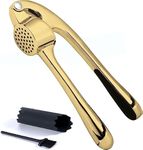 Garlic Press Stainless Steel - Premium Professional Grade Garlic Mincer, Crusher & Peeler Set - Easy Clean, Dishwasher Safe & Rust-Proof (Gold)