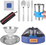 Outdoor Camping Mess Kit - 1 to 2 Persons Camping Dishes Includes Cups, Bowls, Dishes, Knives, Forks, Spoons, Etc, Camping Dinnerware Set with Mesh Bag is Easy to Carry Camping Tableware Set