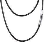 PROSTEEL Men Choker Leather Necklace 18 Inch Stainless Steel Cord String Rope Chain Jewelry Black