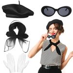 Beamely French Women set, Women Fancy Dress Costume Accessories Set French Artist Mime Kit with Beret Scarf Sunglasses Gloves for Women Girls Cosplay Party Supplies School Dress Up Day-Black