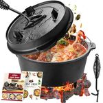 Overmont Camp Dutch Oven Pre Seasoned Cast Iron Lid Also a Skillet Casserole Pot with Lid Lifter for Camping Cooking BBQ Baking 9QT(Pot+Lid)