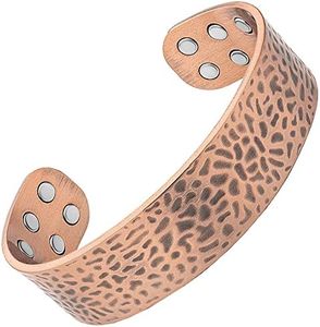 MagnetRX® Pure Copper Magnetic Bracelet - Magnetic Copper Bracelets - Adjustable Wide Copper Cuff Bracelet with 12 Magnets (Hammered Copper, XS/S)