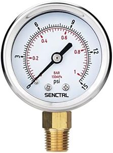 SENCTRL 0-15 Psi Low Pressure Gauge, 2" Dial Size, 1/4 Npt Lower Mount, Anti-Fog, Waterproof, Stainless Steel Case, for Water Air ATV Tire Gas Pressure Test, Y.5TDL04.0/15#