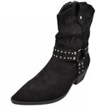 LoudLook Ladies Cowboy Western Boots Faux Suede Mid Calf Pointed Toe Zip Comfy Casual Winter Shoes Sizes Black 5