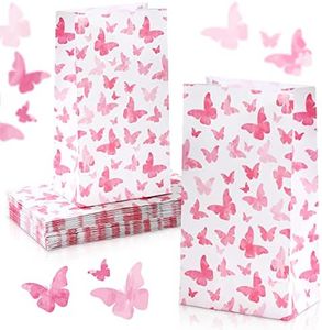 24 Pieces Butterfly Party Present Bags Butterflies Safe Paper Goodie Bags Gradient Butterflies Present Bags Butterfly Party Decorations Goody Treat Bags for Girls Women's Birthdays Supplies (Pink)