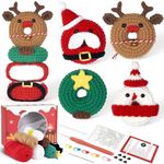 HUAKENER Christmas Crochet Kits, Beginner Crochet Kit with Step-by-Step Video Tutorials, Learn to Crochet Kits for Adults and Kids, DIY Craft Supplies for Christmas Decor and Gifts(40%+ Yarn)