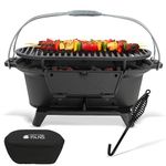 Potted Pans Hibachi Grill - 20 Inch Portable Cast Iron Outdoor Tabletop Grill - Handled Mini Japanese BBQ Charcoal Stove - Small Durable Camping Cast Iron Grill with Grate Hook and Cloth Cover