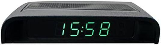 Car Solar Powered LCD Clock,Stick-On Luminous Car Clock,Temperature Display Car Dashboard Clock(Green)