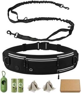 LOMOOWAY Hands Free Dog Leash with Waist Belt & Bag, Shock Absorbing Bungee Dog Leash with Poop Bag Dispenser & Towel for Walking, Running & Training – Holds Up to 220 lbs for Medium & Large Dogs