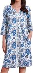 Ekouaer Zipper Robes for Women 3/4 Sleeves Housecoat Soft Nightgowns Sleepwear Mumu House Dresses with Pockets (Ethnic Cashew Flower, Small)