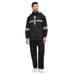 Citizen Raincoat for Men with Adjustable Hood, Waterproof Pant and Carry Pouch | Reflective Strips | Double Layered Tapping Rubberized Fabric | Durable & Lightweight Rainsuit | Black, 2XL