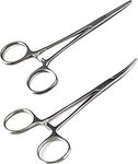 SURGICAL ONLINE Versatile Angling Tools with 2pc 5 Inch Fishing Forceps Set - Stainless Steel, Curved & Straight Hemostats, Serrated Jaws, Locking Mechanism, and Lightweight Design