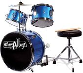 Music Alley Junior Drum Kit for Kids with Kick Drum Pedal, Drum Stool & Drum Sticks - Blue