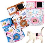 Grecle Reusable Cat Diapers 3 Pack with Good Absorbency Cat Diapers for Female Cats Small& Male Cat Easy to Put on Adorable Diapers for Cats Secure Fit S