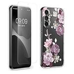 kwmobile Clear Case and Screen Protector Compatible with Samsung Galaxy A54 5G Case - Flower Bouquets Pastel Purple/Transparent