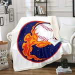 Baseball Sherpa Blanket Sports Fleece Throw Blanket for Kids Boys Girls 3D Burning Ball Plush Blanket Baseball Games Design White Fuzzy Blanket for Sofa Bed,King 87x94 Inch