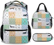 Dachshund Dog Backpack with Lunch Box and Pencil Case Set, 3 in 1 Matching Boys Girls Backpacks Combo, Cute Colorful Bookbag and Pencil Case Bundle