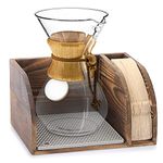 IGNPION Wood Pour Over Coffee Glass Maker Holder Stand with Silicone Drip Pad, Coffee Maker and Paper Filters Organiser Stand (No Coffee Maker & Paper Filters)