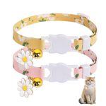 LFCFBH 2 PCS Soft Cat Collar with Bell, Adjustable Flower Pattern Kitten Collar Quick Release （Pink, Yellow）