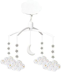 TROUSSELIER - Mobile Musical - Nuage - Coton imprimé Etoiles - Musique Lullaby de Mozart - Classique Chic - Idéal Cadeau de Naissance - Facile à Installer - Colori Blanc