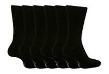 6 Pairs Mens BIGFOOT Gentle Grip Loose Top Socks Size 12-14 Uk, Plain Colours (All Black)