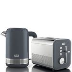 Breville Grey Kettle & Toaster Set | High Gloss Collection | with 1.7L Fast-Boil 3KW Kettle and 2-Slice Toaster featuring High Lift | Grey & Stainless Steel [VKT154 + VTT968]