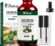 Kanzy Castor Oil Cold Pressed 100ml - Pure Castor Oil for Hair, Skin, Nails, Eyelashes & Eyebrows - Natural Oil with Applicator Brushes for Easy Use