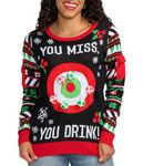 Tipsy Elves Women's Drinking Game Ugly Christmas Sweater: Small Black