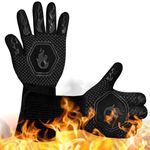 BBQ Gloves Grill Oven Gloves Heat Resistant to 800 C Kitchen Baking Grill Microwave Fireplace EN407 Certified (Black)