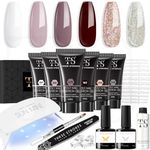 THR3E STROKES Poly Nail Gel Extension Kit for Builder Gel UV Nail Art Kit Nail Extension Set (Nude, Pink, White) (62 Items in the set)( MINIMUM 180S TO DRY)(BEGGINERS KIT) (5)