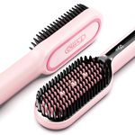 TYMO Ionic Plus Hair Straightener Brush UK, Upgraded Straightening Brush with Dense Bristles for Thick Hair, 16 Temps (80℃~230℃) LED Display, 10 Million ions, Dual Voltage, Hot Comb for Women (Pink)