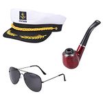 Euvoym Captain Costume Accessories Set Captain Hat with Wooden Pipe with Captain Sunglasses