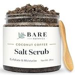 Bare Botanics Coconut Coffee Body Scrub 24oz | Made in Madison, WI | All Natural Sea Salt Exfoliator w/ Skin Loving Moisturizers | Vegan & Cruelty Free | Gift Ready Packaging w/ a Cute Wooden Spoon